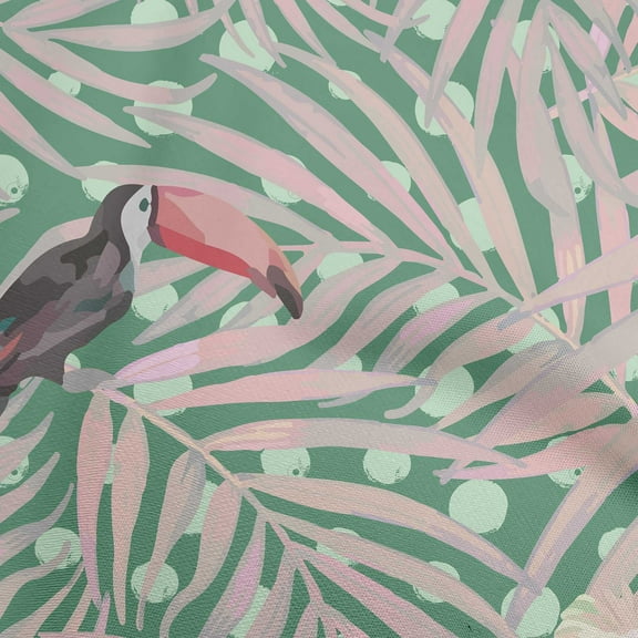 oneOone Polyester Spandex Sea Green Fabric Tropical Birds With Palm Leaves Fabric For Sewing Printed Craft Fabric By The Yard 56 Inch Wide