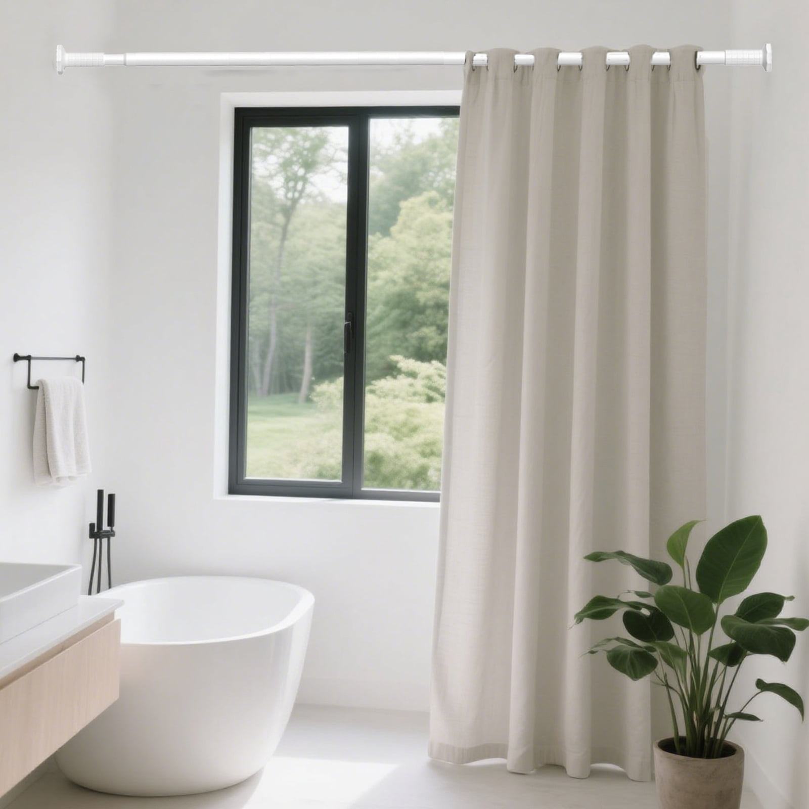 GIRACOA Octagon Tension Curtain Rod 51-148 Inches, Heavy Duty No Drill Adjustable Rod with 12 White Rings, Matte White