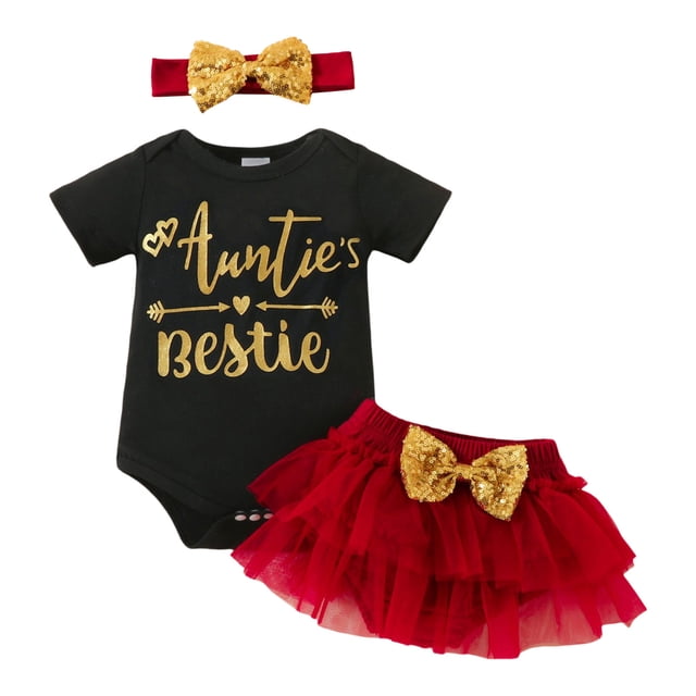MEZZALL Newborn Girls Summer Short Sleeve Prints Tops Romper And Shorts 3PCS Outfits Clothes Set For Children Clothes Trendy Dailywear, Red, 3-6 Months