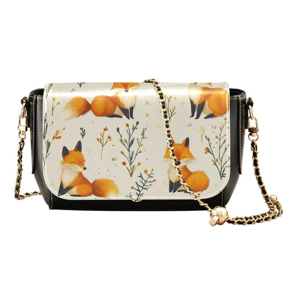 Leather Clamshell Crossbody Bag 10.4x5.5x3.7Inch Women's Crossbody Handbags Shoulder Purse Bank Card Bag Cash Bag Key Bag Cute Fox