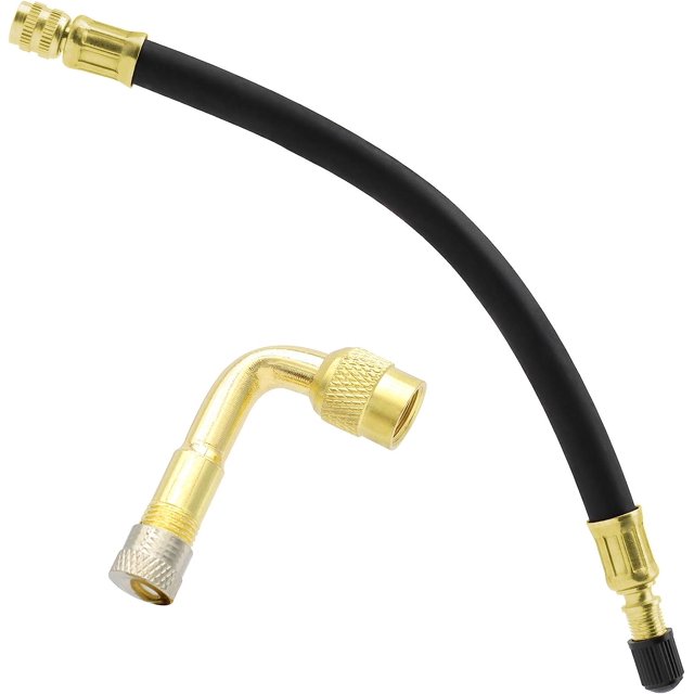 Extensión de válvula de neumático, extensores flexibles de vástago de válvula con adaptador de extensión de válvula de neumático de latón de 90 grados compatible con coches, camiones, motocicleta