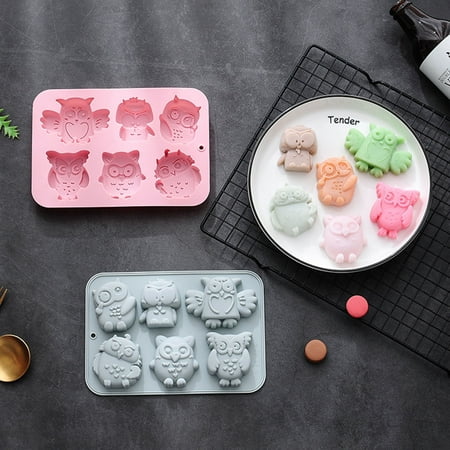 

Dessert Mold Creative Shape Food Grade Non-stick Heat-Resistant Widely Application Super Soft 6 Grids Owl-Shaped Handmade Chocolate Mold Home Supplies