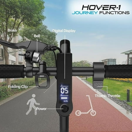 Hover-1 - Journey Foldable Electric Scooter w/16 mi Max Operating Range & 14 mph Max Speed - Black