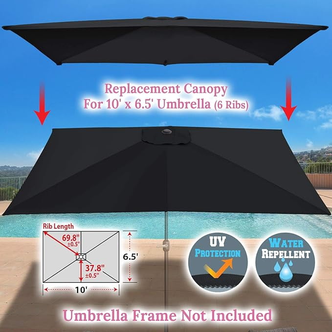 ALUVIERA 6-Rib 10'x6.5' Patio Umbrella Replacement Canopy for Outdoor