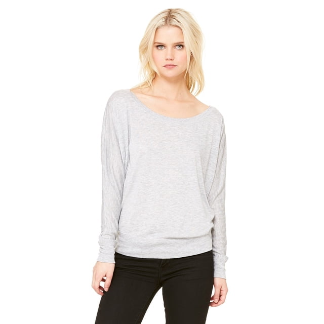 The Bella + Canvas Ladies Flowy Long Sleeve Off Shoulder T-Shirt - ATHLETIC HEATHER - XL