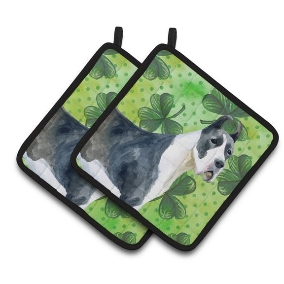 Caroline's Treasures Harlequin Great Dane St Patrick's Pair of Pot Holders