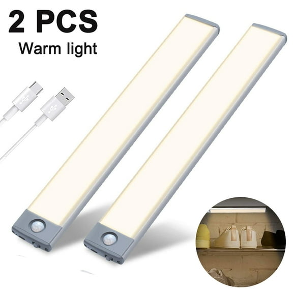 2 Pack Ultra-Thin Magnetic LED Cabinet Lights with Motion Sensor, Wireless Rechargeable Battery Operated Under Cabinet Lighting for Kitchen, Drawer, Stairs, and Hallway