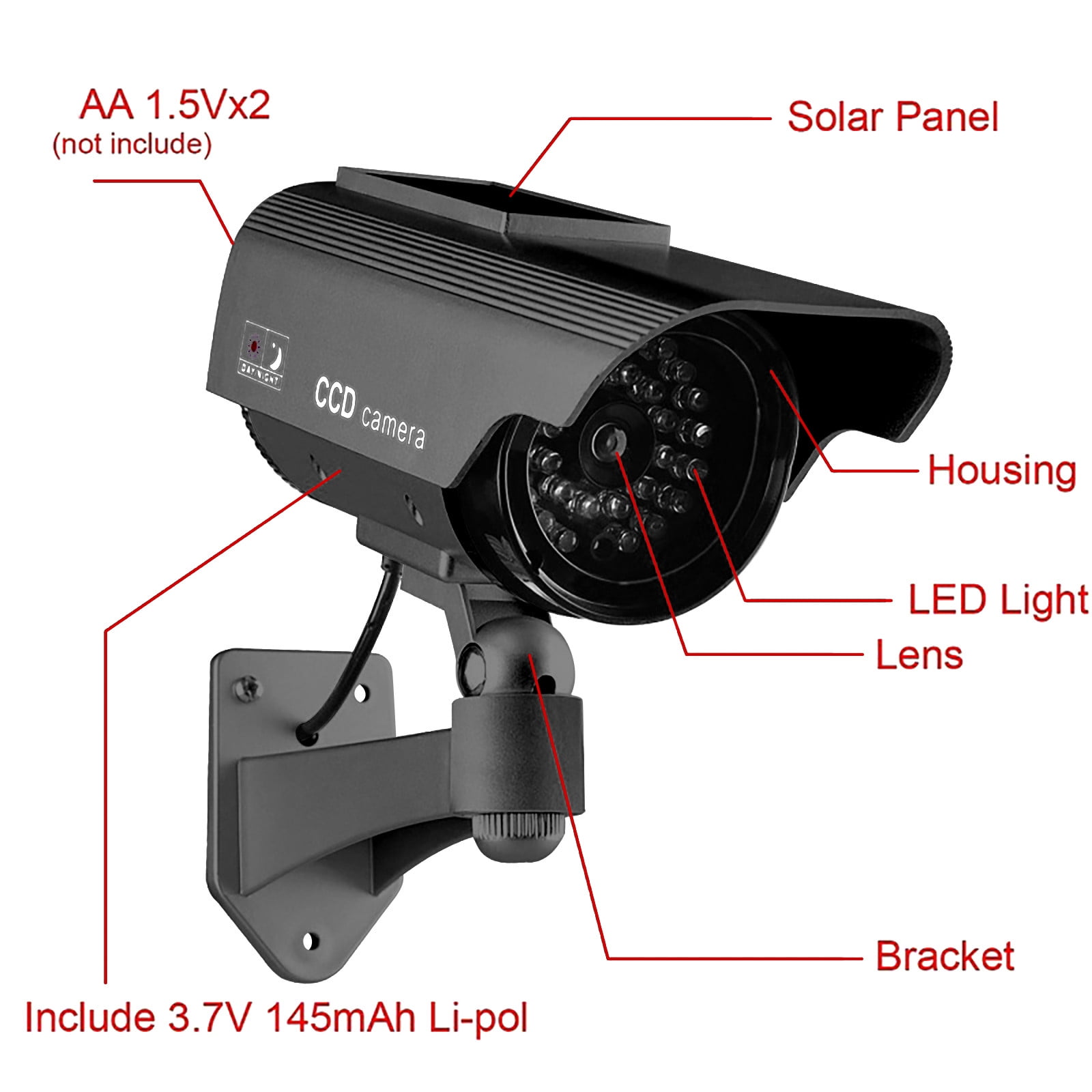 Dpityserensio Solar Dummy Fake Camera Security Outdoor Motion Sensor Solar Powered Lights IP65 Waterproof,3 Modes,for Indoor Outdoor Home,office,Shop,Garage