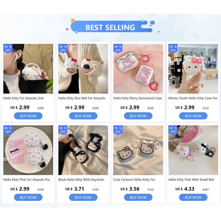 Miniso Hello Kitty Star Case For Airpods Pro Case,Soft 3D