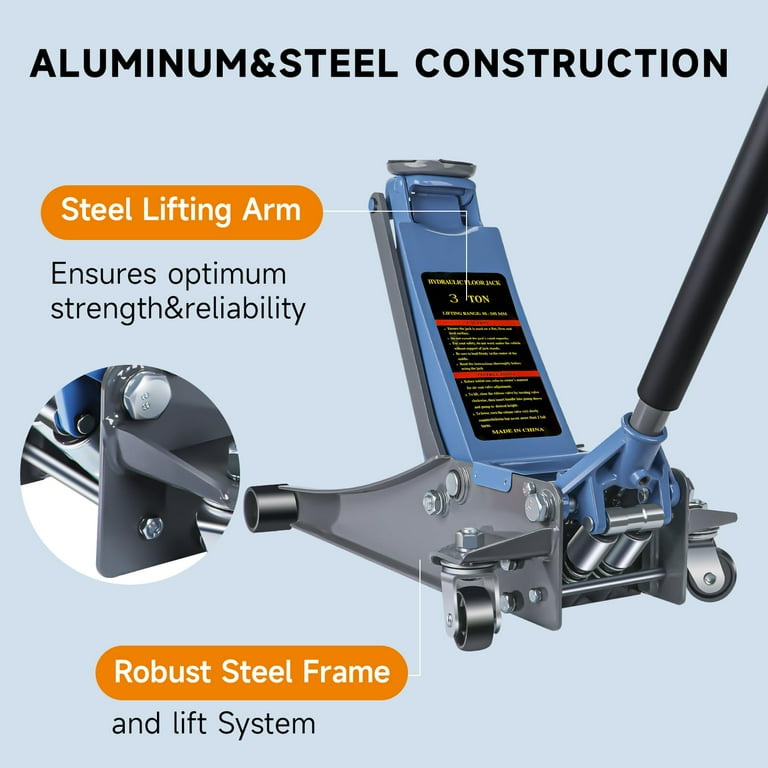 LARBANKE 3 Ton Low Profile Floor Jack, Hydraulic Dual Piston Quick
