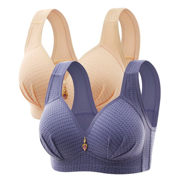 ylioge 2 Pack Plus Size Womens Bras 36-46 Wireless Push Up Support Bralettes Ladies Multipack Breathable Full Coverage Underwear Bra