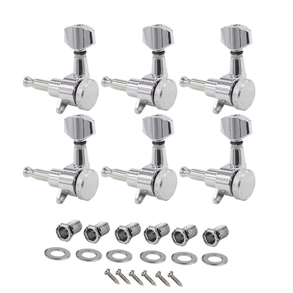 Chrome-Plated 6-Left Electric Guitar Tuning Pegs - Metal Alloy Tuners for Fender Stratocaster Telecaster, Precise & Stable Tuning with Mounting Hardware (Ferrule, Bushing, Screw Included) - MX0305D