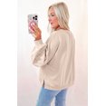 thumbnail image 3 of I AM A FASHION JUNKY Parchment Embroidered Bow Lantern Sleeve Oversized Pullover Sweatshirt (Parchment, S, 65%Polyester+35%Cotton), 3 of 8