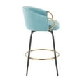 thumbnail image 3 of Claire Contemporary Glam Counter Stool In Black Metal And Light Blue Velvet With Gold Metal Accent - Set Of 2, 3 of 7
