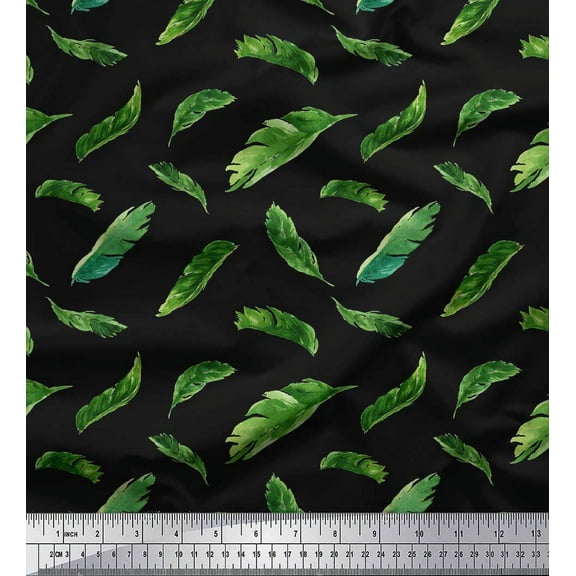 Soimoi Black Cotton Duck Fabric Palm Leaves Printed Fabric 1 Yard 44 Inch Wide