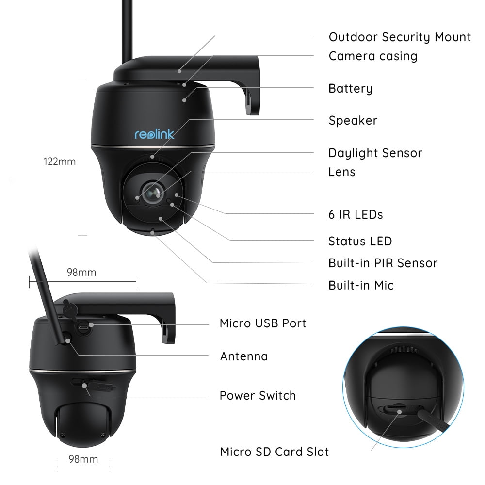 Reolink 5MP Pan Tilt WIFI Outdoor Security Battery Camera, Night Vision - Argus Series B430+Solar Panel