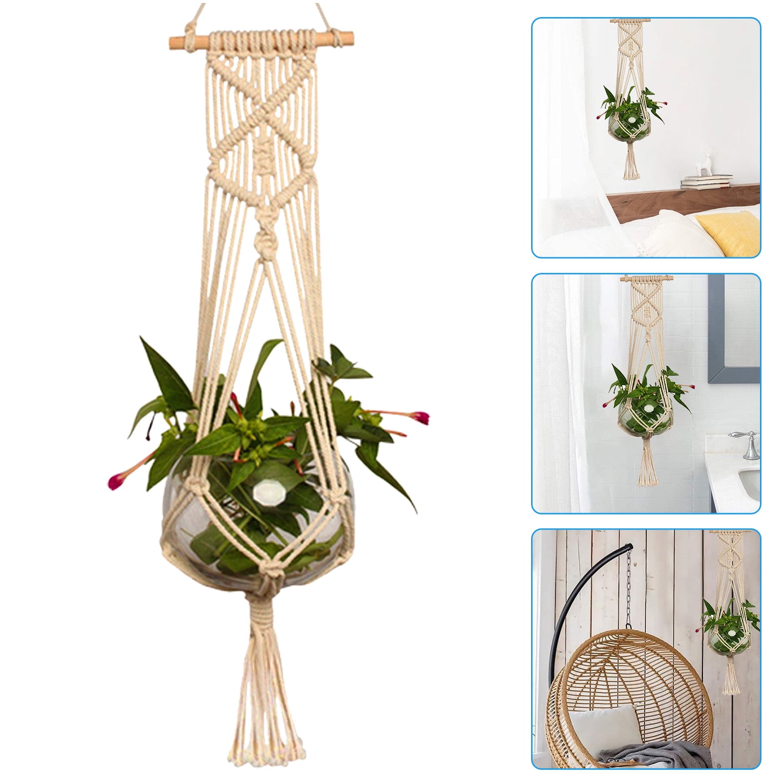 Jute Rope Hanging Planter Indoor Decorativ Flower Plant Pot Basket Holder Hanger 