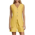 thumbnail image 3 of Oplxuo Women's 2 Piece Outfits Dressy V Neck Blazer Vest Tank Tops Shorts Sets Matching Summer Office Work Suits, 3 of 7