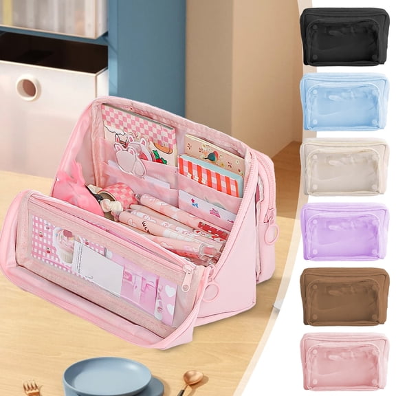 Pencil Case Organizer | Nine-Layer Large Capacity Stand-Up Design | Canvas & PVC Durable Material | Removable Transparent Pouch | Fits 100 Pens | 22x14 cm | Multiple Colors
