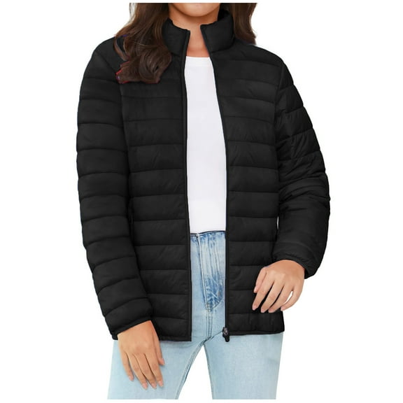 Black and Friday Clothing Sales Idoravan Women's Quilted Puffer Coat,Women's Puffer Jacket Stand Collar Zip Up Quilted Lightweight Down Coat Winter with Pockets Black S