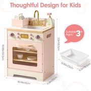 Robud Wooden Dishwasher Playset for Kids - Pretend Kitchen Sink with Faucet, Turning Knobs, Dish Rack & Tableware for Toddler Role Play Toy Ages 3+, Pink