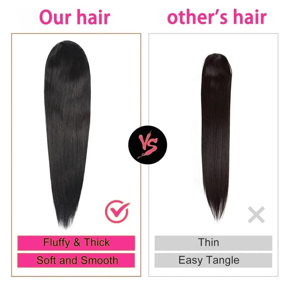 10-26 Inch Long Drawstring Ponytail Extension Natural Color Straight Pony Tail Clip in Remy Hair Piece for Black Women