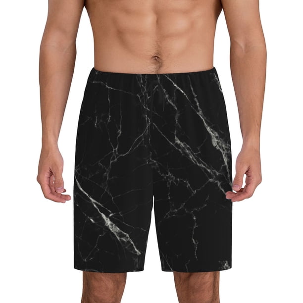 Fotbe Black Marble Texture Abstract Pantalones Cortos de Pijama para Hombre, Ropa de Dormir, Pantalones de Pijama Cortos para Hombre-Small