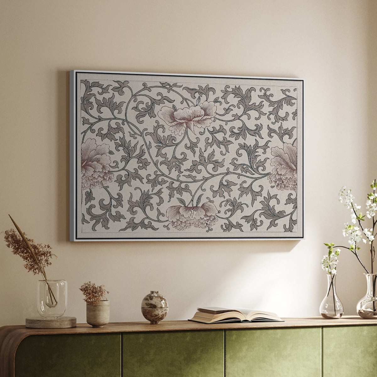 Vintage Abstract Print-XVII Framed in White Wood Gallery Wrapped Canvas 17 in. x 25 in.