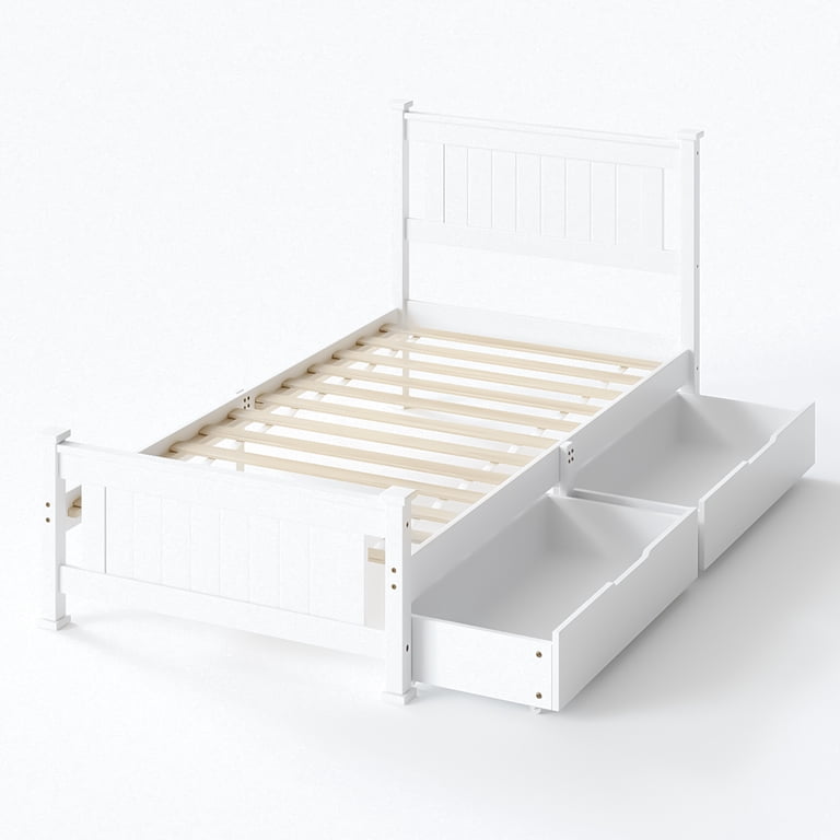 Zimtown Twin Bed Frame,Solid Pine Wood Platform Bed Frame with 2