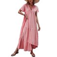 thumbnail image 2 of SAYOO , vestido suelto de manga corta para mujer, Color sólido, cuello en V, dobladillo Irregular, elegante vestido de fiesta de playa de verano, ropa de calle de vacaciones SAYOO  Casual, 2 of 9