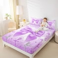 thumbnail image 3 of Erosebridal Cute Ballet Girls Full Size Sheets,3D Purple Bowtie Print Bed Sheets For Kids 4-Piece, 3 of 6