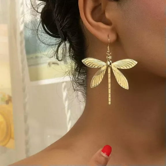 HOOUN Dragonfly Earrings Gold Drop Dangle Pierced Statement