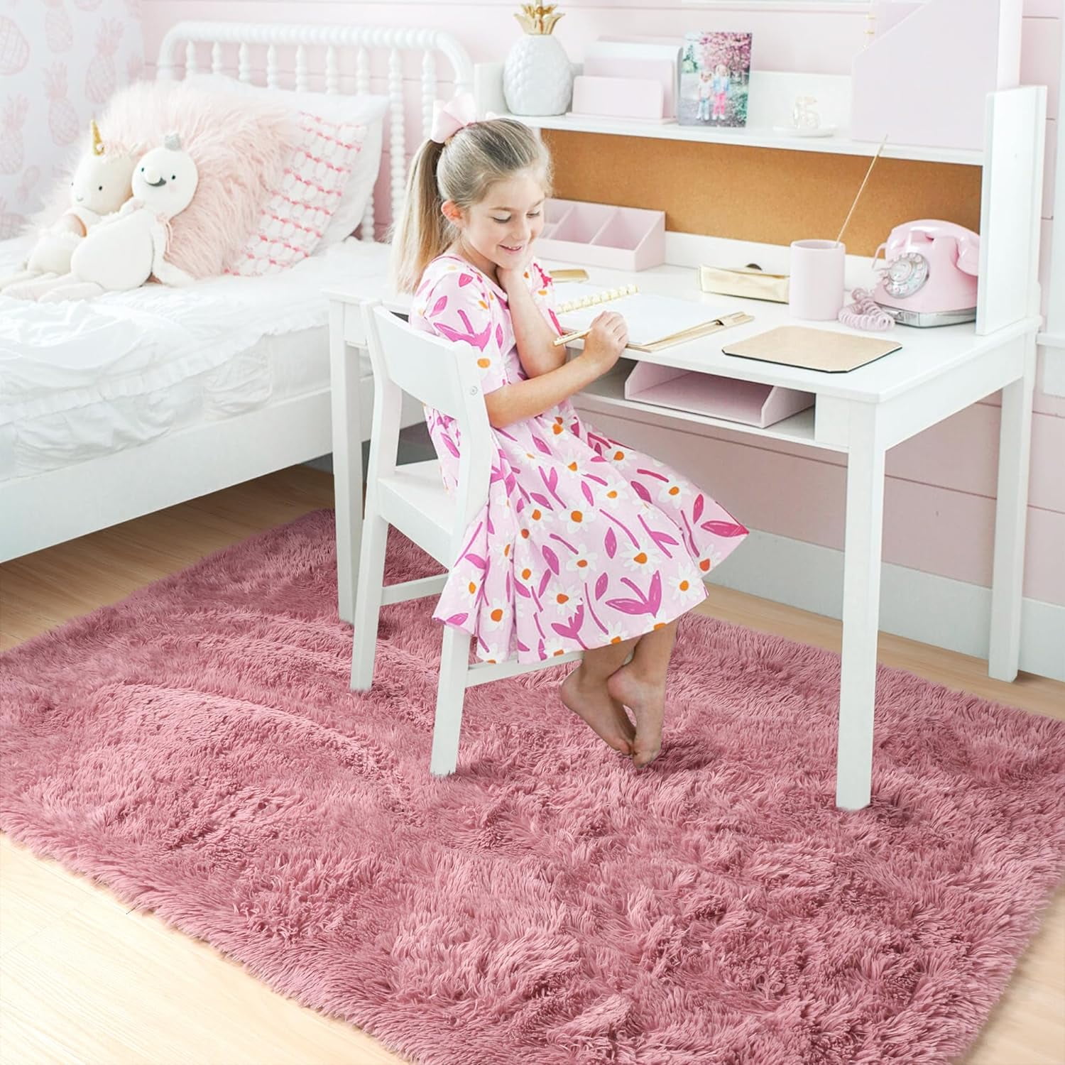 TWINNIS Shag Area Rug,8'x10'Soft Fluffy Area Rugs for Living Room Bedroom Kids Room Decor Carpet,Blush