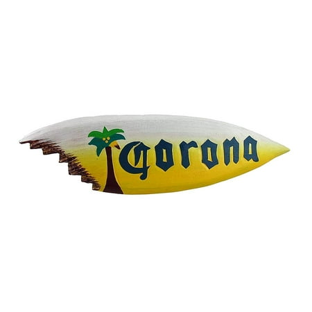 Carved Wood Sign - Wood Carved Corona Sign Palm Tree Shark Bite Surf Board Drinking Sign Wall Decor - LARGE SIZE