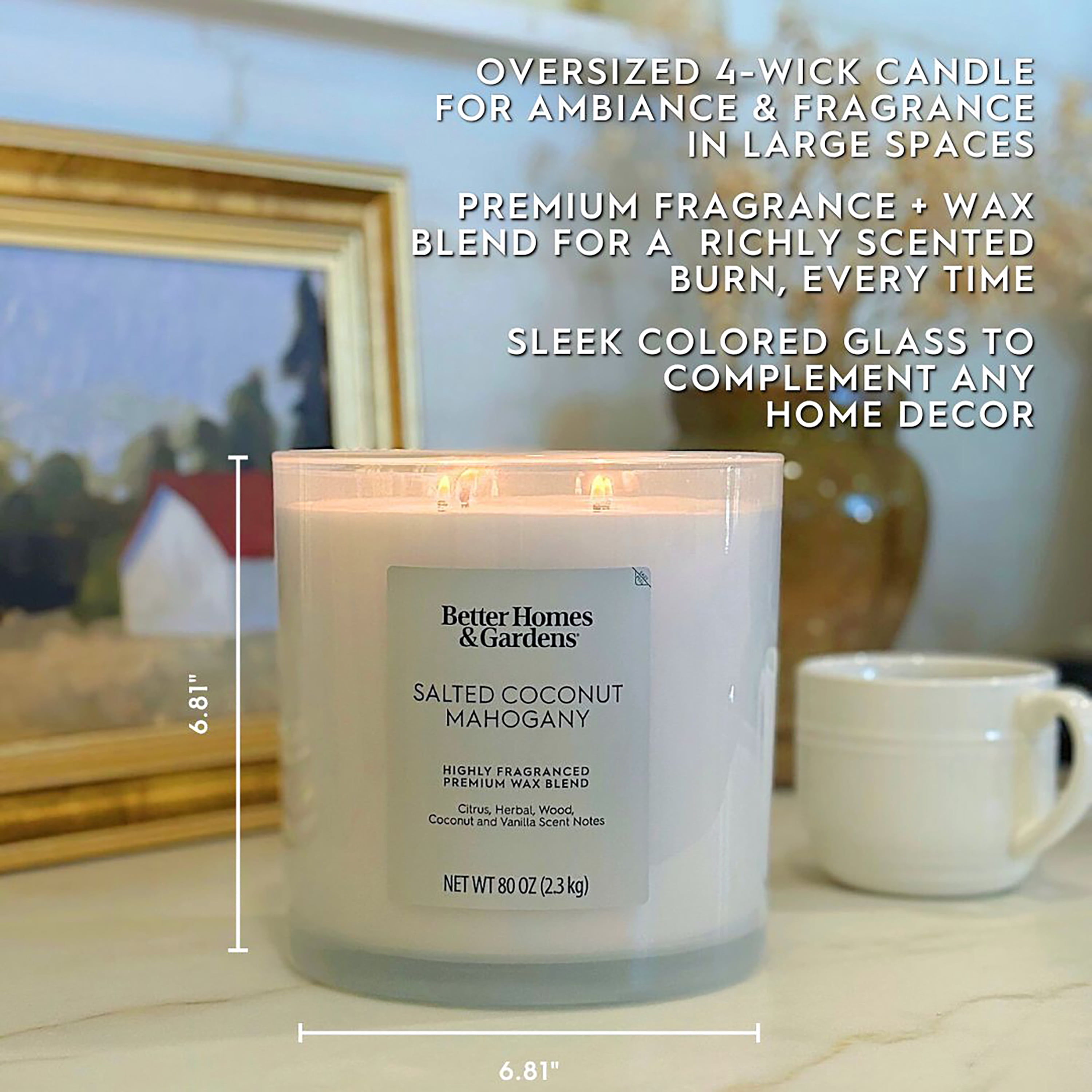 Better Homes & Gardens Salted Coconut Mahogany Scented 4-Wick Large Oversized Jar Candle 80oz.