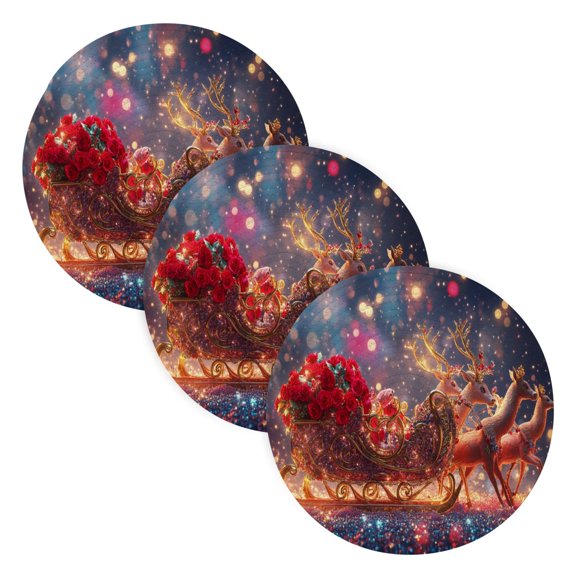 BZSMCE Mats for Pots,Pans Place Decorative Sleigh with Reindeer Simple Style Pattern Pot Mats
