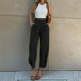 thumbnail image 2 of Huowey Pants for Women Elegant Solid Color Loose Fit Cropped Trousers High Waist Casual Suit Pants for Fashionable Wear, 2 of 8
