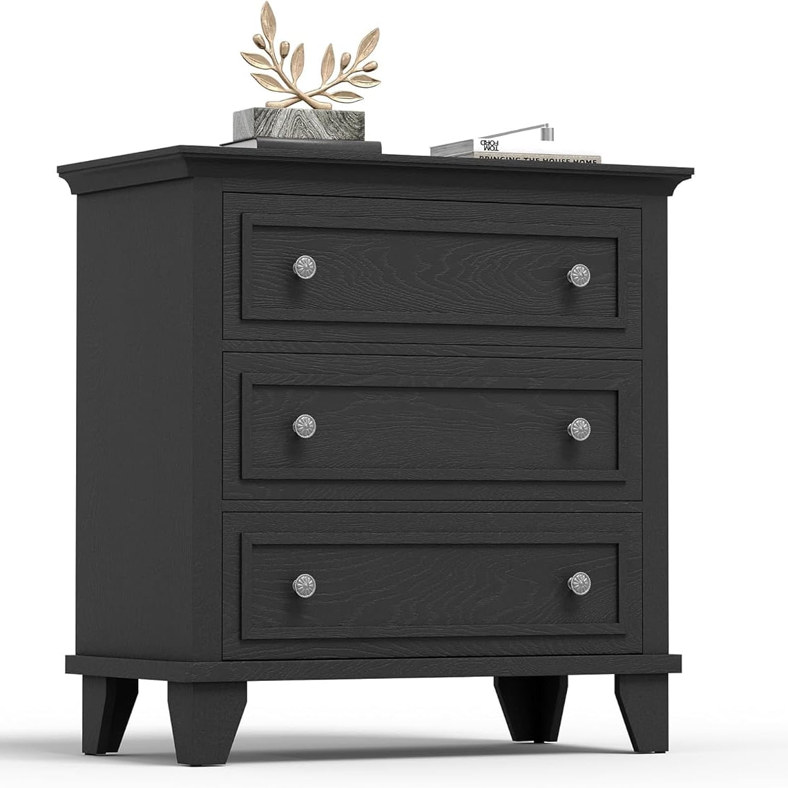 TENSAKEE Modern 3 Drawer Dresser for Bedroom Wide Wooden Chest with Metal Handles Rustic Storage Cabinet Bedside table for Bedroom Living Room