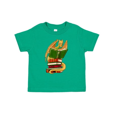 

Inktastic Well-Read Cute Gold Dragon Reading Books Gift Toddler Boy or Toddler Girl T-Shirt