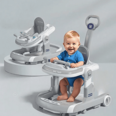 HENG Co. 5-in-1 Foldable Baby Walker with Foot Pads & Handles for Boys and Girls 6-24 Months, Gray