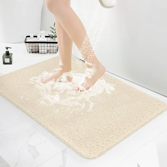Non Slip Bathtub Mat, Anti Slip Shower Mat,PVC Loofah Shower Mat - 17.7x30 Inches, Quick-Drying Textured Bathroom Mat without Suction Cups - Beige