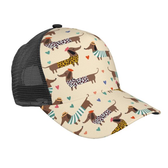 Lsque Dachshund Dog Printed Trucker Hat - Baseball Cap for Men Women - Breathable Mesh Side, Adjustable Fit - for Casual Wear