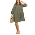thumbnail image 1 of Mialoley Robe Mini pour Femmes, Manches Longues Col Rond Plissé Robe Ample Ligne A Automne, 1 of 8