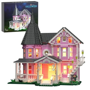 Pink Palace Building Block Kit Coralined Dollhouse Model Christmas Party Halloween House Gift for Girls