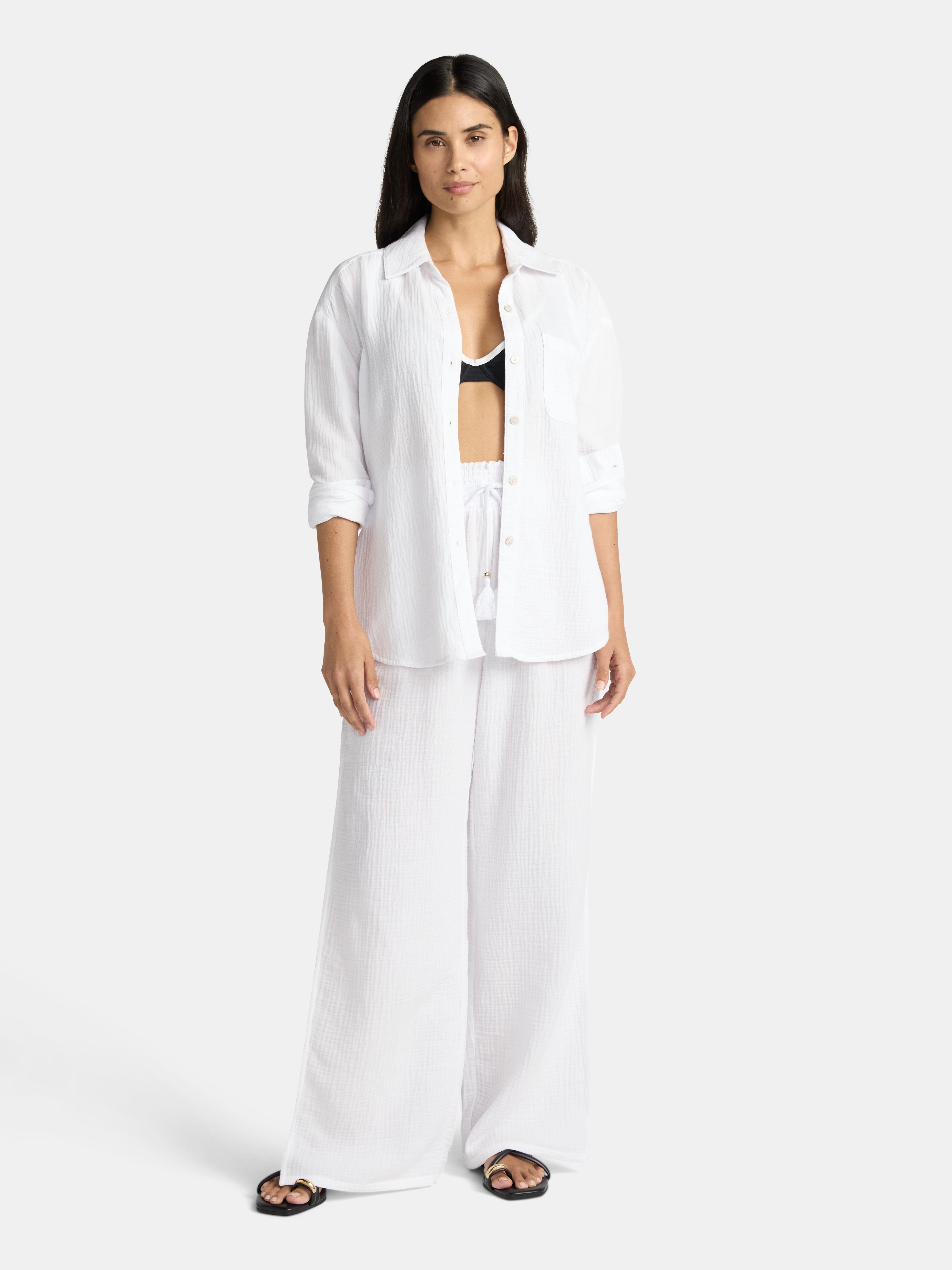 Time and Tru Women's and Women's Plus Cotton Button Up Coverup Shirt, Sizes XS-3X