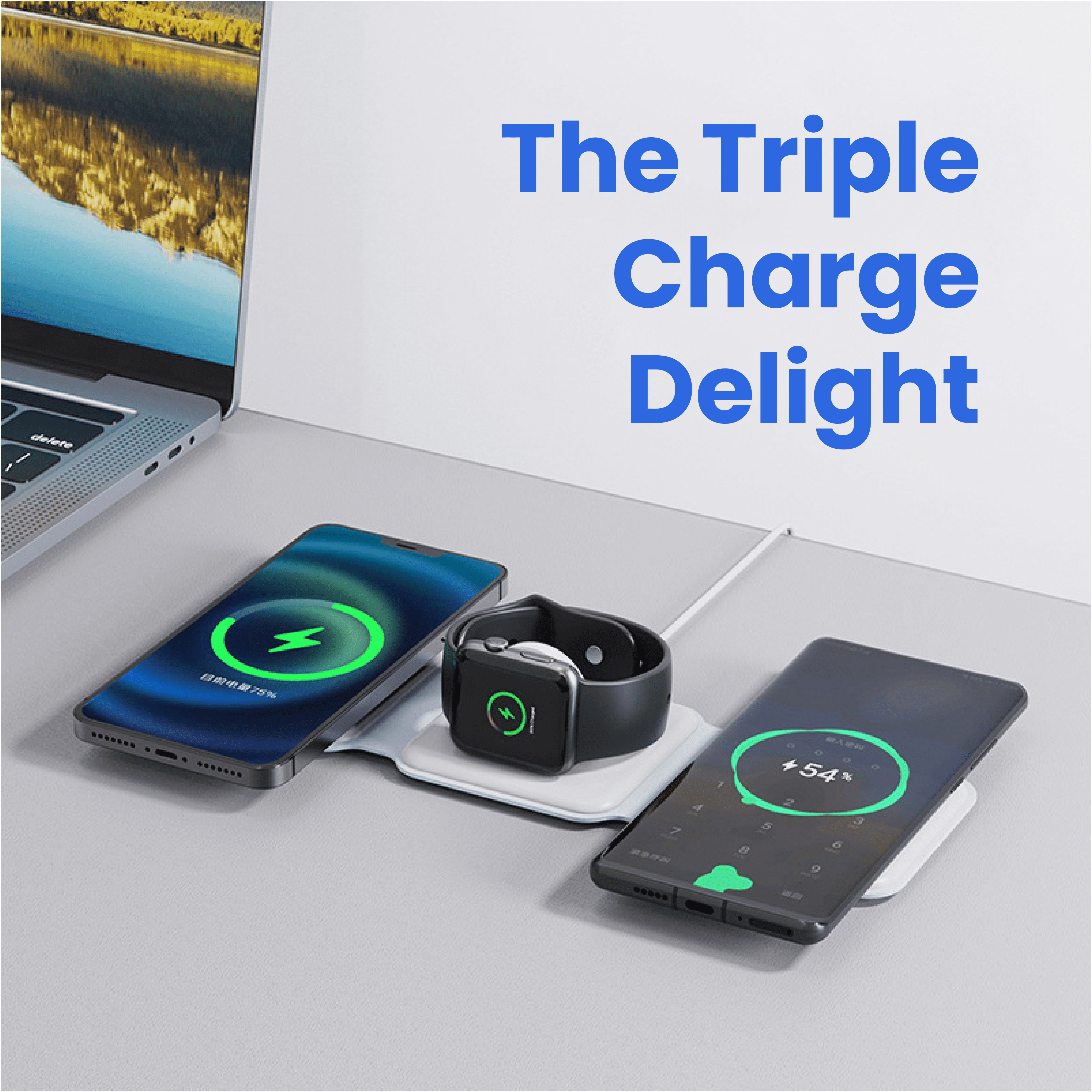 Foldable Magnetic Wireless Charger Station, 3-in-1 Charging Mat for iPhone, Apple Watch & AirPods