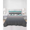 thumbnail image 2 of Quilts Twin-XL Size Bedding Set, Turquoise Grey Ombre Lightweight Quilted Comforter, Teal Modern Geometric Striped Abstract Art Soft Bedspread Coverlet with Pillow Covers for All Season, 68" x 98", 2 of 7