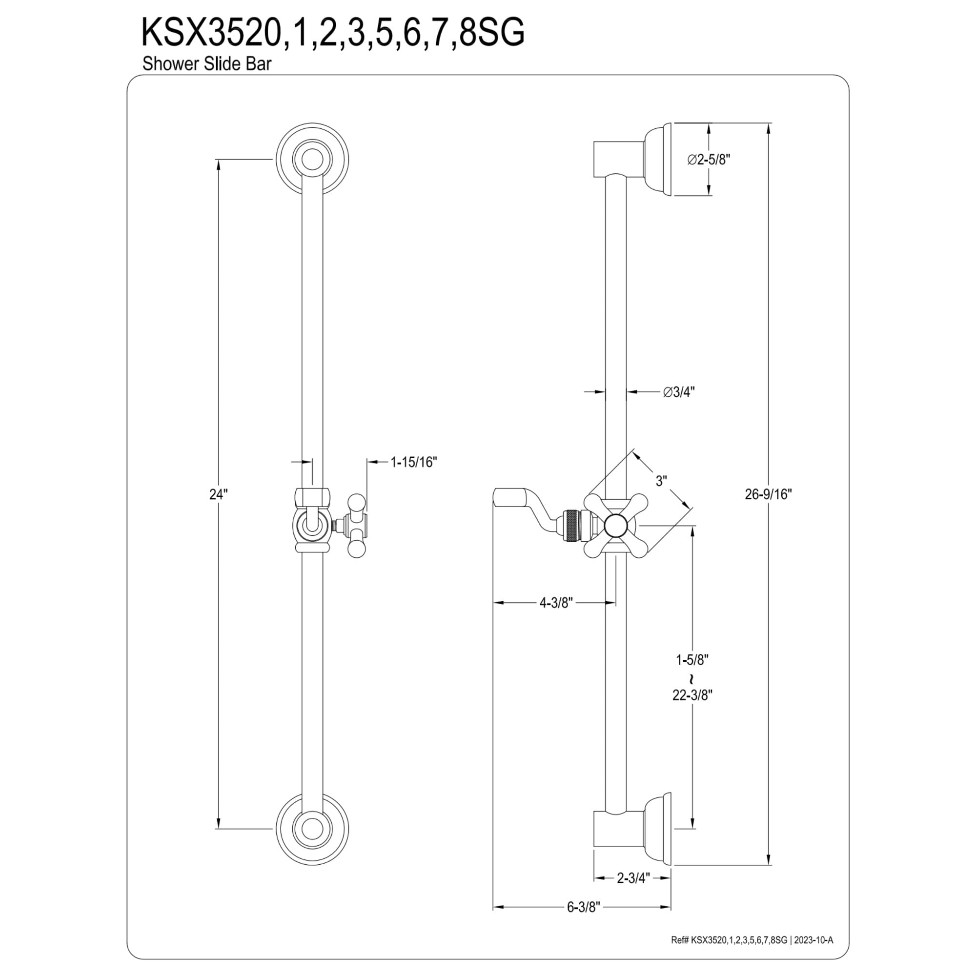 Kingston Brass KSX3520SG Made To Match 24-Inch Brass Shower Slide Bar in Matte Black