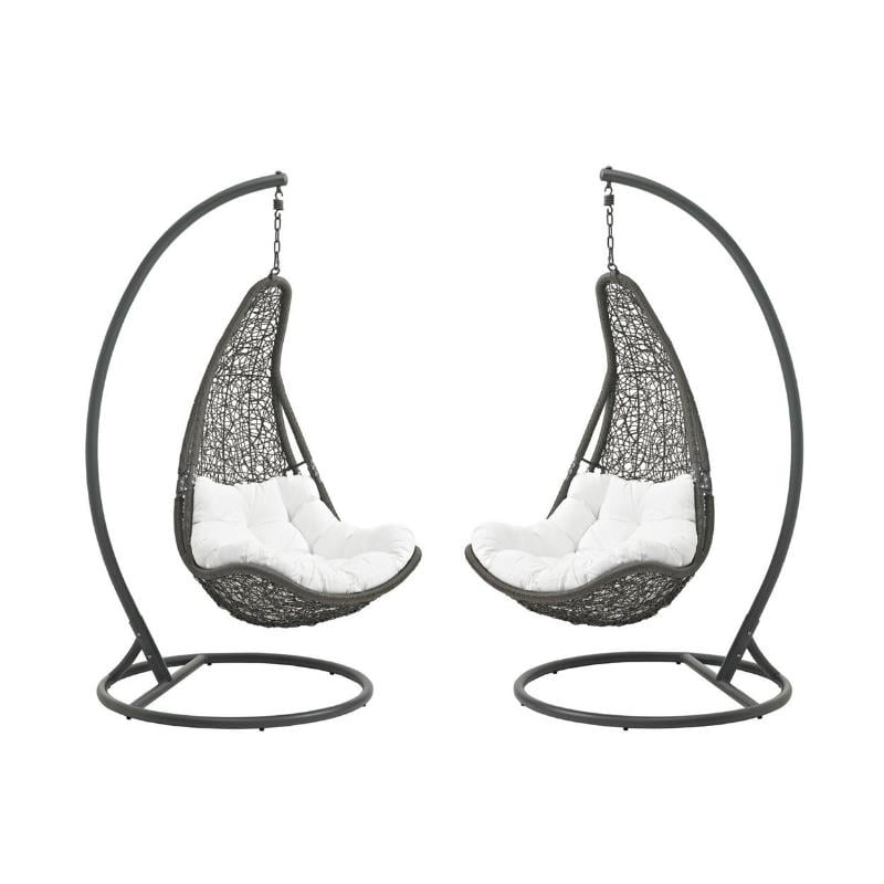 Home Square 2 Piece Patio Swing Chair Set with Stand in Gray and White