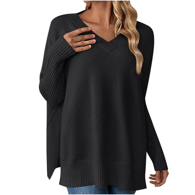 Birdeem Mode Femmes Col en V Hiver Uni Manches Longues Chandail Tops Pulls